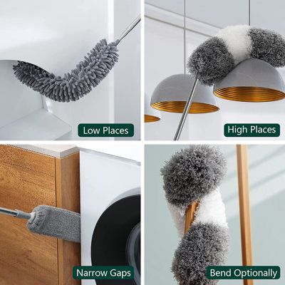 Grey Flexible Microfiber Duster – Bendable Long Reach Cleaning Brush for Home & Office
